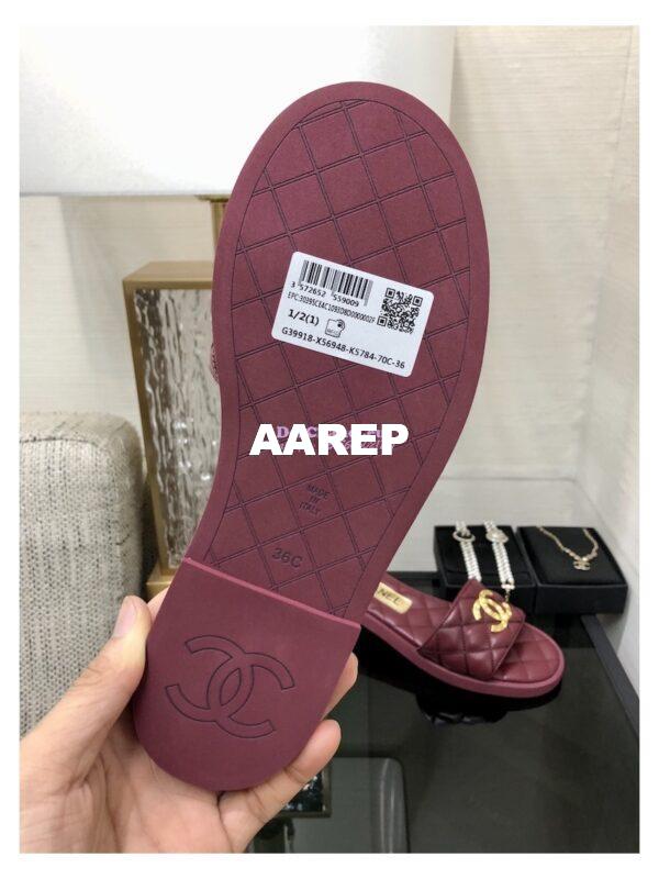 Replica Chanel Lambskin CC Quilted Mules G45014 Burgundy 11