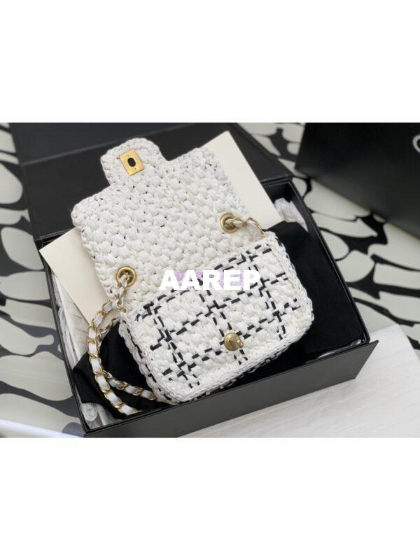 Replica Chanel Raffia Effect Braided Tweed Mini Flap Bag AS3944 White 7