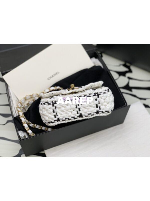 Replica Chanel Raffia Effect Braided Tweed Mini Flap Bag AS3944 White 9