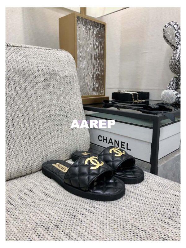 Replica Chanel Lambskin CC Quilted Mules G45014 Black