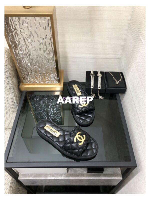 Replica Chanel Lambskin CC Quilted Mules G45014 Black 3