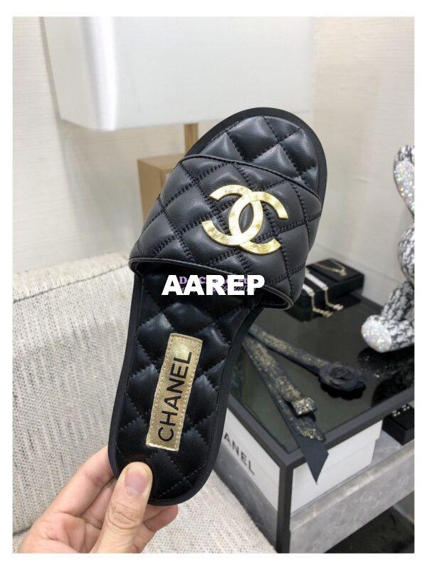 Replica Chanel Lambskin CC Quilted Mules G45014 Black 4