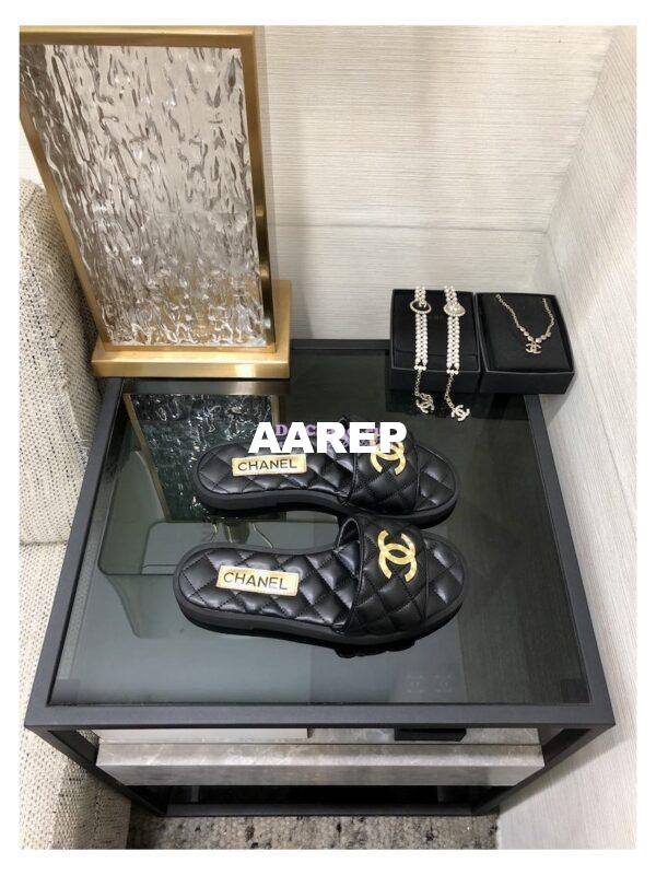 Replica Chanel Lambskin CC Quilted Mules G45014 Black 5