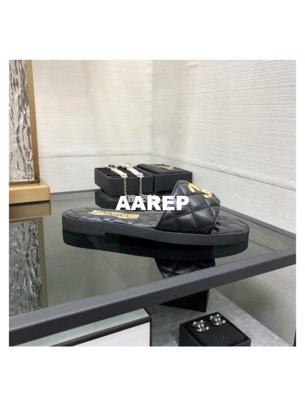 Replica Chanel Lambskin CC Quilted Mules G45014 Black 6