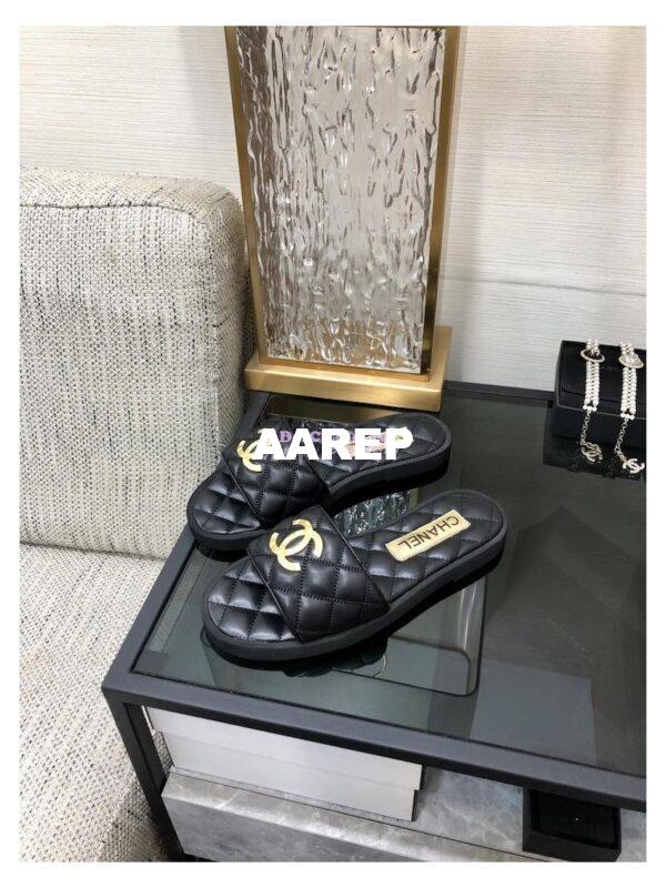 Replica Chanel Lambskin CC Quilted Mules G45014 Black 8