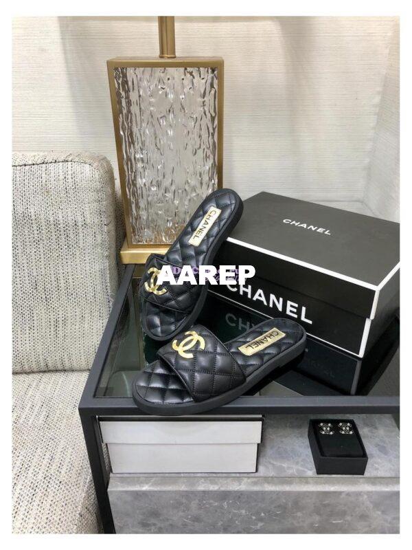 Replica Chanel Lambskin CC Quilted Mules G45014 Black 9