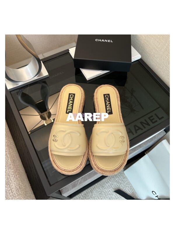Replica Chanel 23C CC Lambskin Mules G39778 Beige