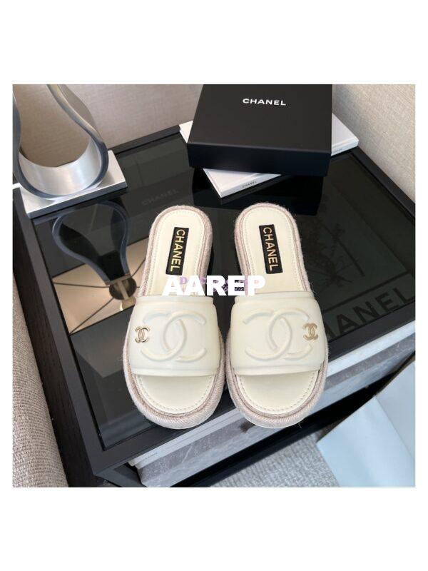 Replica Chanel 23C CC Lambskin Mules G39778 White