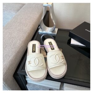 Replica Chanel 23C CC Lambskin Mules G39778 White 2
