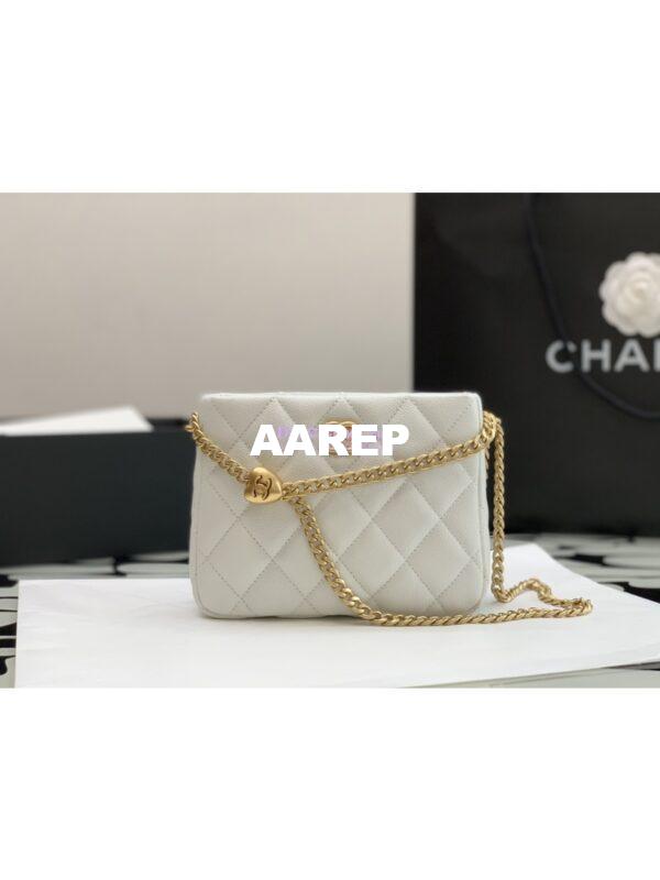 Replica Chanel Small Hobo Heart Chain Grained Calfskin AS3830 White 2