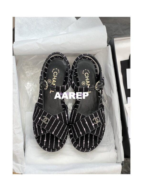 Replica Chanel 23SS Iridescent Cotton Tweed Sandals 70mm G39918 2