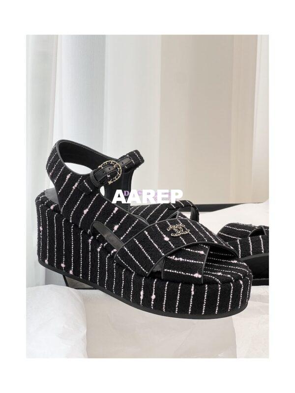Replica Chanel 23SS Iridescent Cotton Tweed Sandals 70mm G39918 4