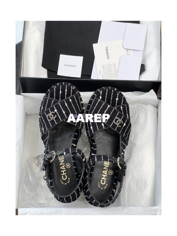 Replica Chanel 23SS Iridescent Cotton Tweed Sandals 70mm G39918 5