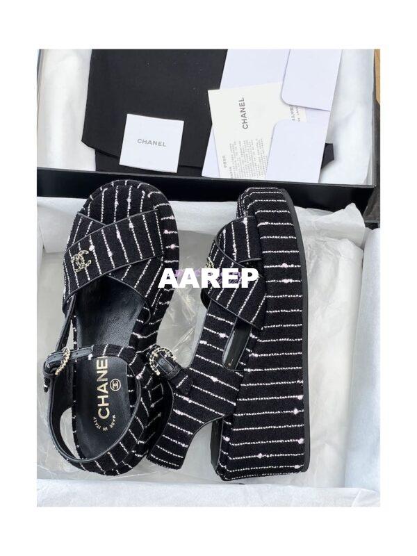 Replica Chanel 23SS Iridescent Cotton Tweed Sandals 70mm G39918 6