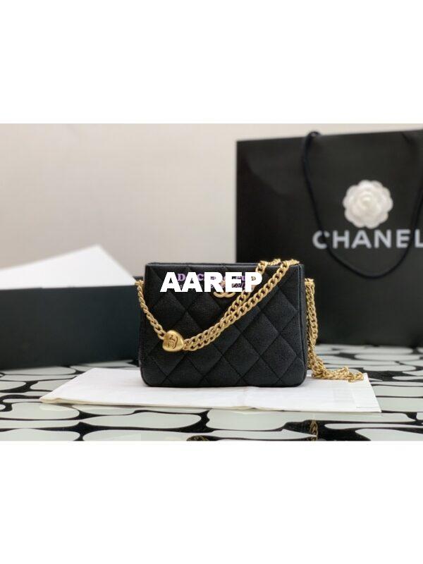 Replica Chanel Small Hobo Heart Chain Grained Calfskin AS3830 Black