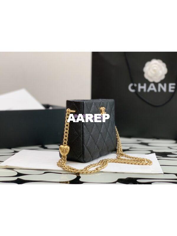 Replica Chanel Small Hobo Heart Chain Grained Calfskin AS3830 Black 3
