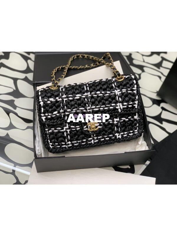 Replica Chanel Raffia Effect Braided Tweed Flap Bag AS2579 Black 3