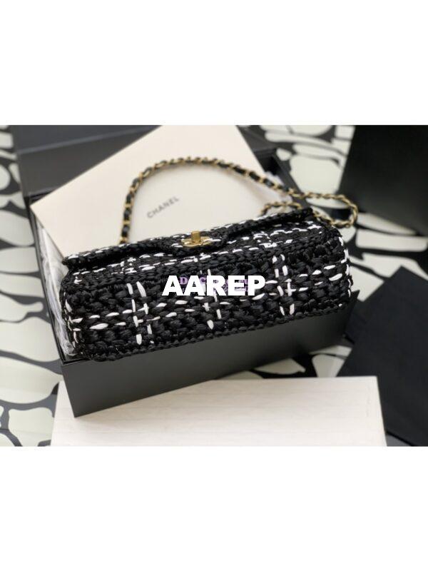 Replica Chanel Raffia Effect Braided Tweed Flap Bag AS2579 Black 7
