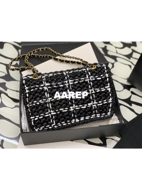 Replica Chanel Raffia Effect Braided Tweed Flap Bag AS2579 Black 8