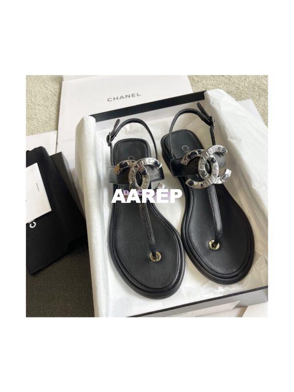 Replica Chanel 23P Lambskin & Diamanté Sandals 15mm heel G39728 Black
