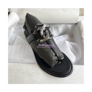 Replica Chanel 23P Lambskin & Diamanté Sandals 15mm heel G39728 Black 2