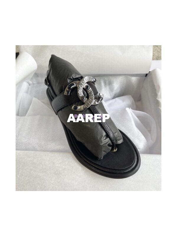 Replica Chanel 23P Lambskin & Diamanté Sandals 15mm heel G39728 Black 2
