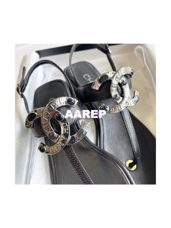 Replica Chanel 23P Lambskin & Diamanté Sandals 15mm heel G39728 Black 5