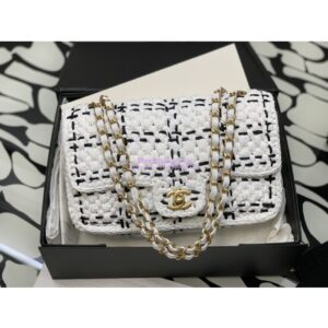 Replica Chanel Raffia Effect Braided Tweed Flap Bag AS2579 White