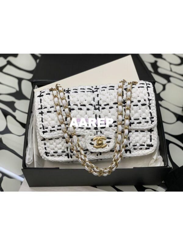 Replica Chanel Raffia Effect Braided Tweed Flap Bag AS2579 White 3