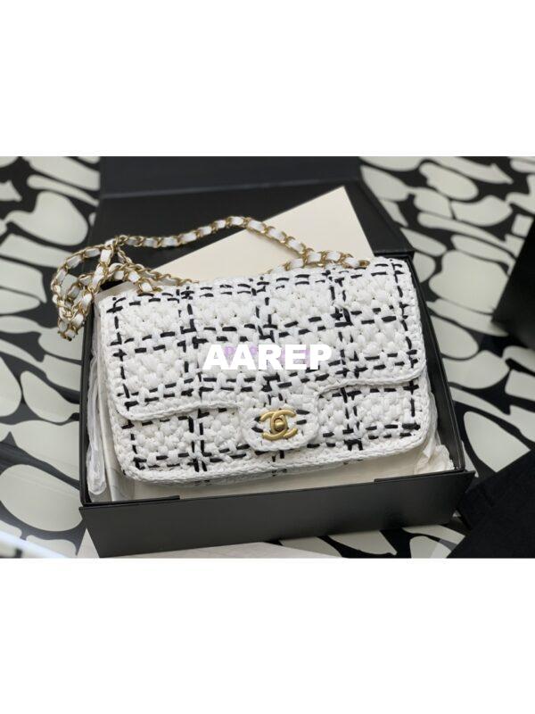 Replica Chanel Raffia Effect Braided Tweed Flap Bag AS2579 White 4
