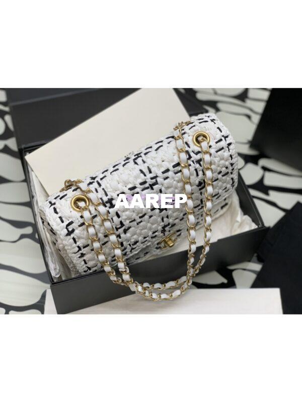 Replica Chanel Raffia Effect Braided Tweed Flap Bag AS2579 White 6
