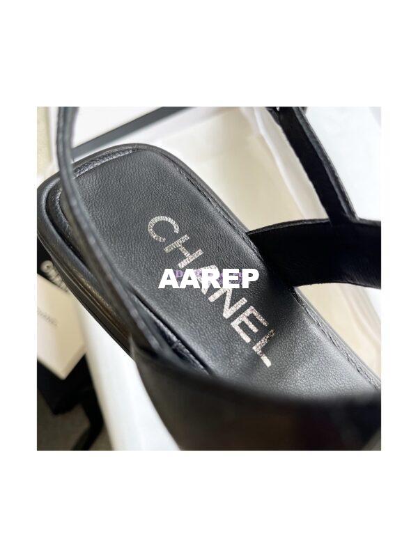 Replica Chanel 23P Lambskin & Diamanté Sandals 15mm heel G39728 Black 10