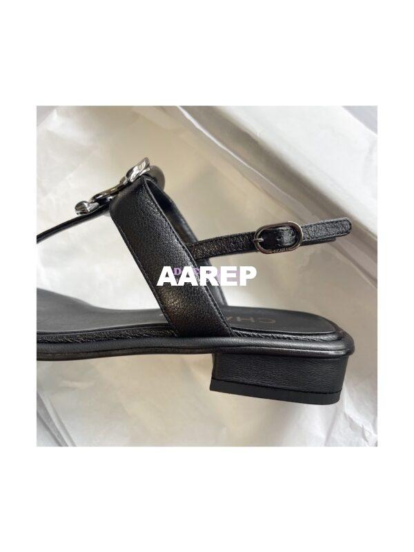 Replica Chanel 23P Lambskin & Diamanté Sandals 15mm heel G39728 Black 11