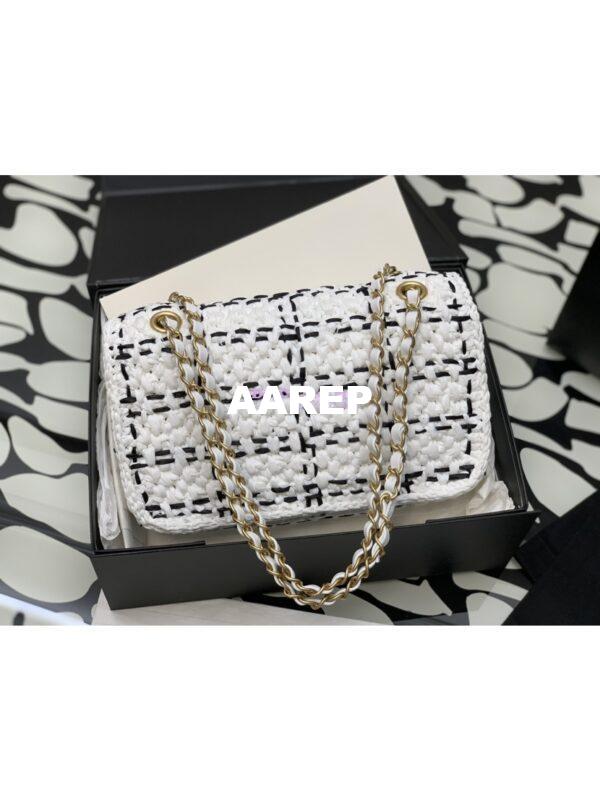 Replica Chanel Raffia Effect Braided Tweed Flap Bag AS2579 White 9