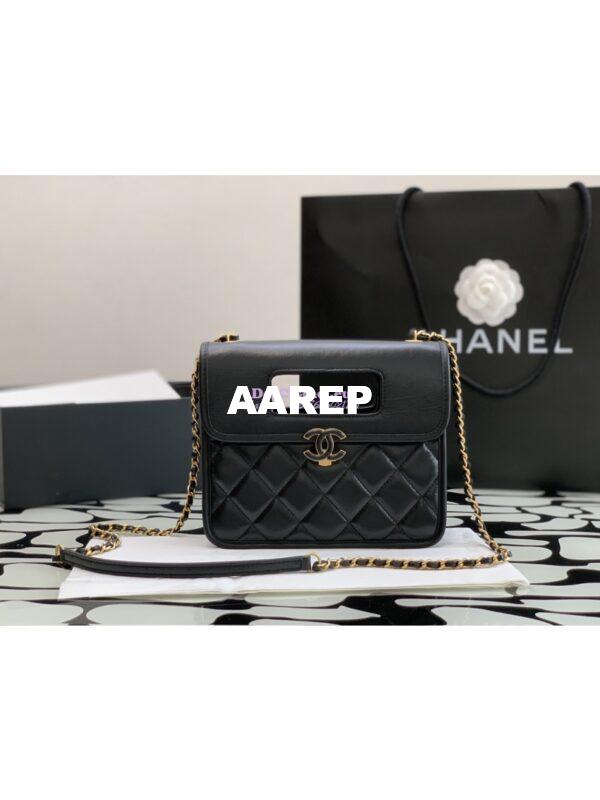 Replica Chanel Mini Flap Bag with Top Handle in Aged Calfskin AS4025 Black 3