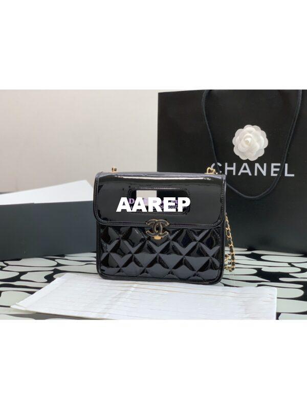 Replica Chanel Mini Flap Bag with Top Handle in Patent Calfskin AS4025 Black