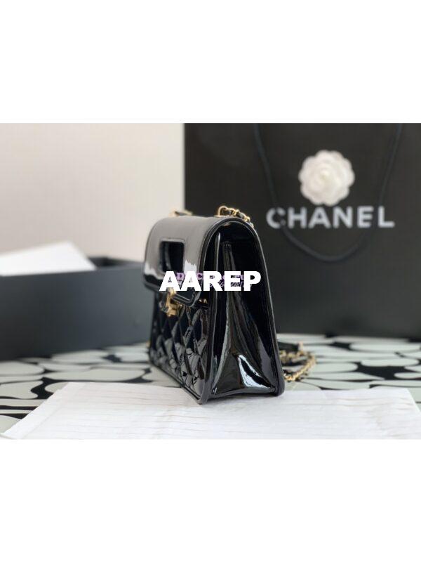 Replica Chanel Mini Flap Bag with Top Handle in Patent Calfskin AS4025 Black 2