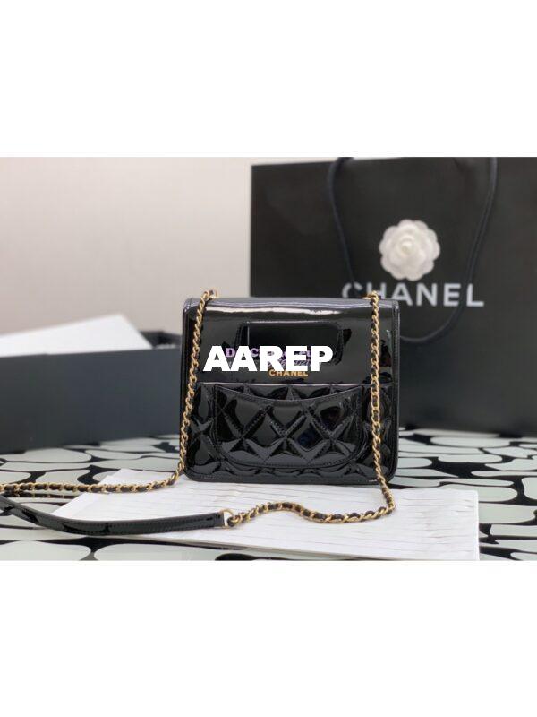 Replica Chanel Mini Flap Bag with Top Handle in Patent Calfskin AS4025 Black 3