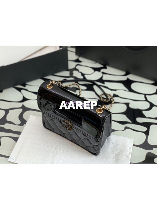 Replica Chanel Mini Flap Bag with Top Handle in Patent Calfskin AS4025 Black 4