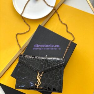 Replica YSL Saint Laurent Cassandra Monogram Clasp Bag In turtle Embossed Shiny Leather Black