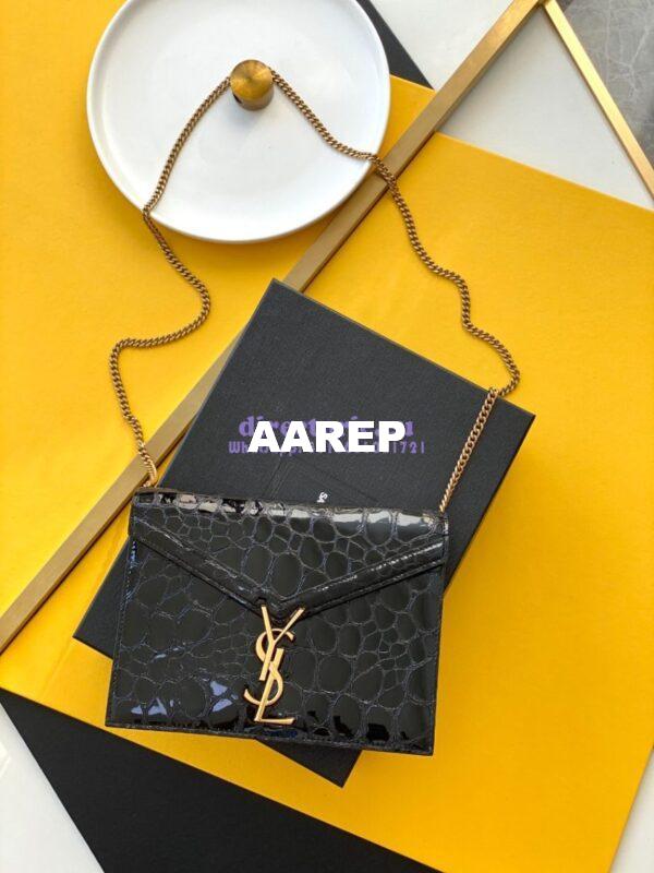 Replica YSL Saint Laurent Cassandra Monogram Clasp Bag In turtle Embossed Shiny Leather Black