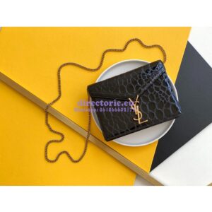 Replica YSL Saint Laurent Cassandra Monogram Clasp Bag In turtle Embossed Shiny Leather Black 2