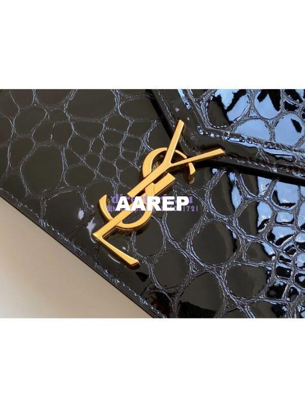 Replica YSL Saint Laurent Cassandra Monogram Clasp Bag In turtle Embossed Shiny Leather Black 4