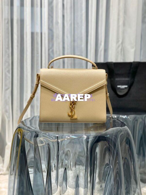 Replica YSL Saint Laurent Cassandra Top Handle Medium Bag In Grain De Poudre Leather Light Beige 3