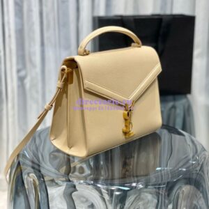 Replica YSL Saint Laurent Cassandra Top Handle Medium Bag In Grain De Poudre Leather Light Beige 2
