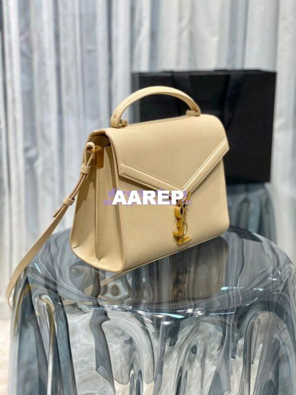 Replica YSL Saint Laurent Cassandra Top Handle Medium Bag In Grain De Poudre Leather Light Beige 4