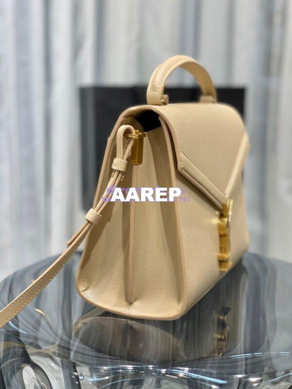 Replica YSL Saint Laurent Cassandra Top Handle Medium Bag In Grain De Poudre Leather Light Beige 5