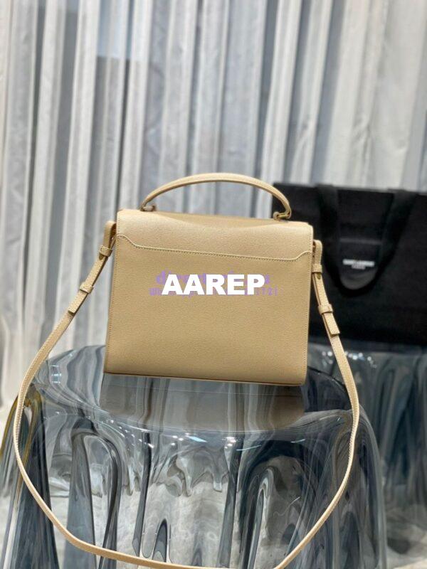Replica YSL Saint Laurent Cassandra Top Handle Medium Bag In Grain De Poudre Leather Light Beige 14