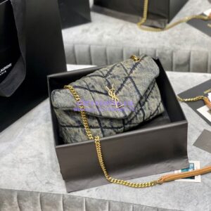 Replica Saint Laurent YSL Loulou Puffer Mini Bag In Quilted Vintage Denim And Suede 2