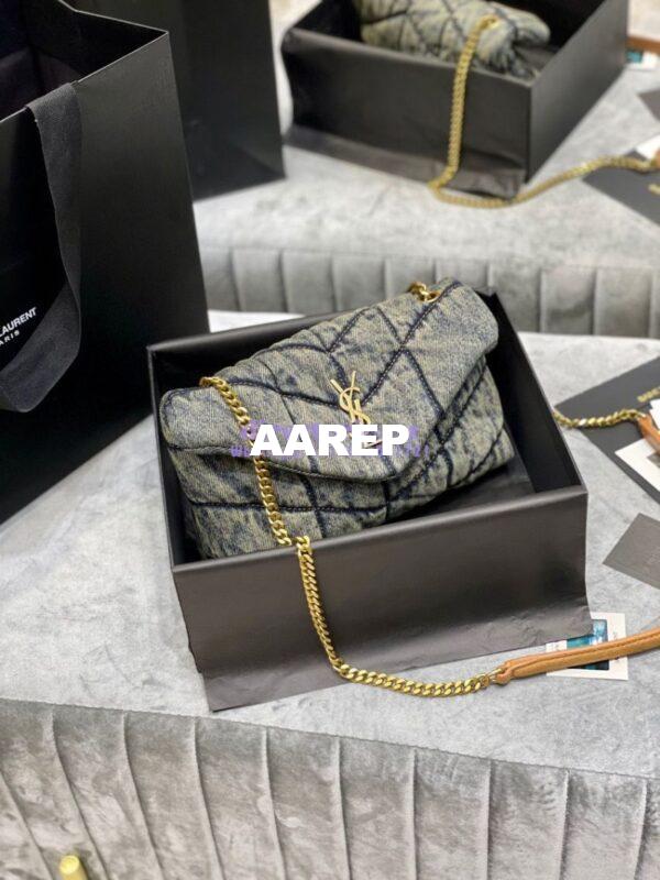 Replica Saint Laurent YSL Loulou Puffer Mini Bag In Quilted Vintage Denim And Suede 4